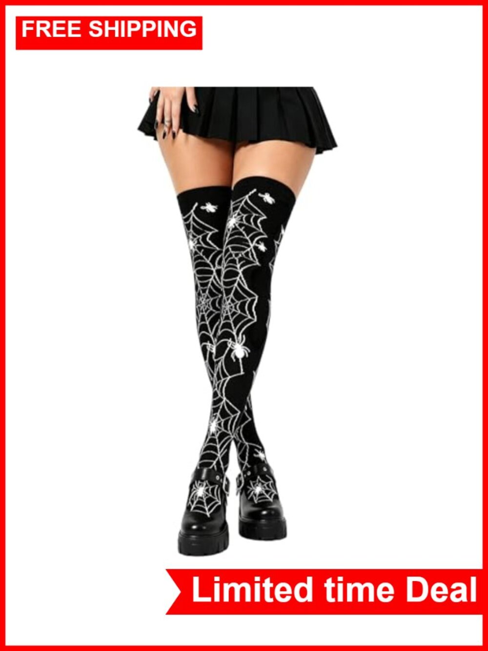 Women's Spider Web Thigh High Stockings Gothic Halloween Cosplay Socks